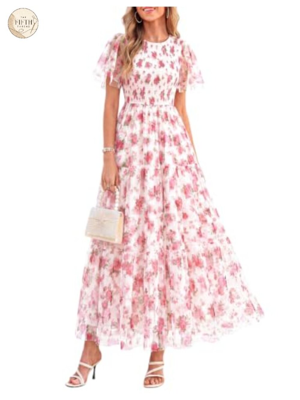 PRETTYGARDEN Tulle Floral Flowy Maxi Dress Semi Formal Wedding Guest